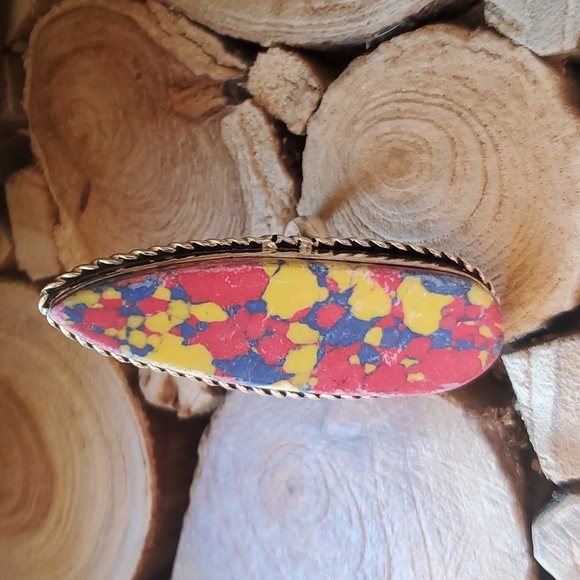 New Oversized Mosaic Balloon Jasper 925 Silver Statement Ring. - Picture 5 of 9